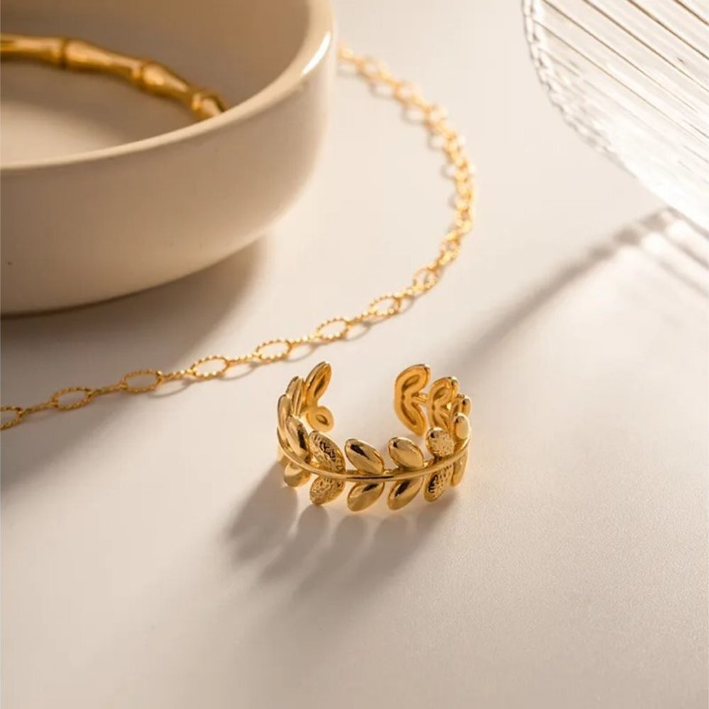 Ring Women Fashion Style Gold Plated One Size - Stainless Steel